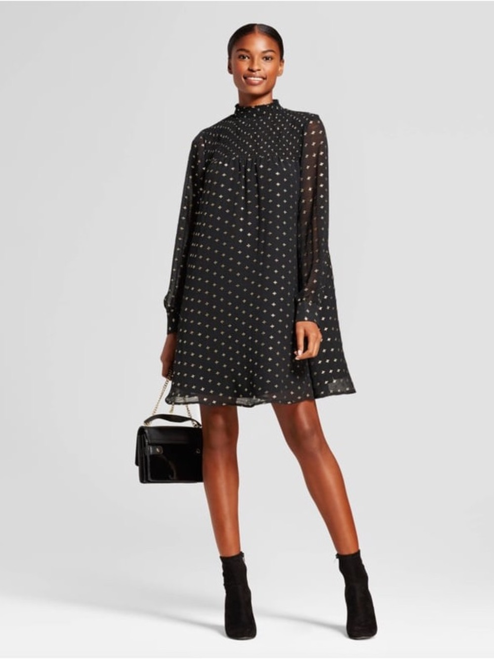 A new day Black Dress with Gold Accents